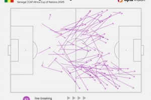 盖耶非洲杯共计81次送出穿透防线传球，同期第二伊沃比仅60次