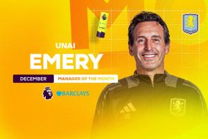 带队5胜1负！官方：埃梅里获英超12月最佳主帅，击败瓜帅、塔帅