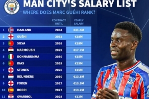 曼城年薪榜：哈兰德3150万居首，格伊、B席1800万 马尔穆什1770万